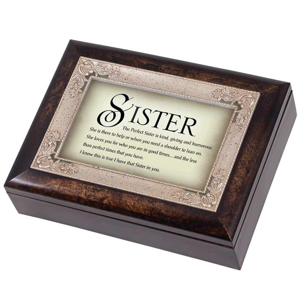 8157 The Perfect Sister Burlwood Jewelry Music Box Plays Amazing Grace